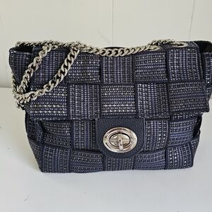 Alma Tonutti Navy Wooven Blue Crossbody Handbag Silver Chain Made In Italy